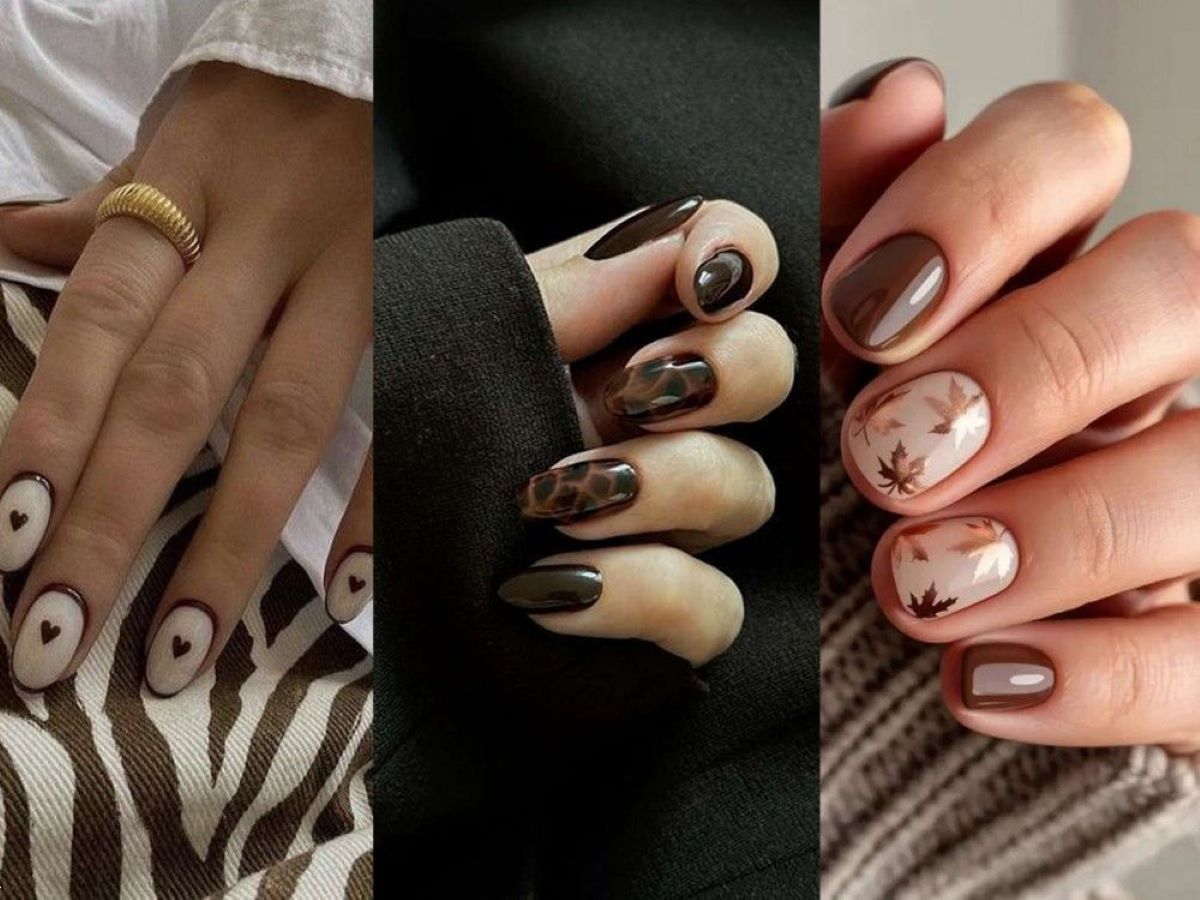 طراحی ناخن امروز | 30 ایده جذاب و ترند طراحی ناخن قهوهای پاییزی 1404 | طرح ناخن قهوه ای برای ست با لباس چرم